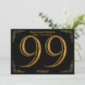 第99回誕生日パーティー,ギャツビー,ブラック素晴らし·金ゴールド·グライト 招待状 (スタンド正面)