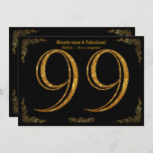 第99回誕生日パーティー,ギャツビー,ブラック素晴らし·金ゴールド·グライト 招待状 (正面/裏面)