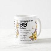 第99誕生日の黄色バラおよび蝶ギフトのマグ、 コーヒーマグカップ (正面右)