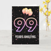 第99誕生日風船と紙吹雪 カード (黄色い花)