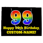 第99誕生日～おもしろいカラフル,, 鮮やか, Rainbow 99 ラージペーパーバッグ (裏面)