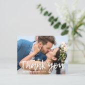筆で手描きした写真 結婚式のお礼メッセージカード ポストカード (スタンド正面)