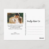 筆で手描きした写真 結婚式のお礼メッセージカード ポストカード (裏面)