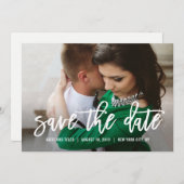 筆で書いたようなカリグラフィーの結婚式「Save The Date」カード 招待状 (正面/裏面)