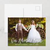 筆で書いたようなスクリプト お二人での冒険が始まる 結婚式の感謝をこめて B ポストカード (正面/裏面)