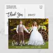 筆で書いたようなスクリプト 私たちの冒険が始まる 結婚式の感謝 ポストカード (正面/裏面)