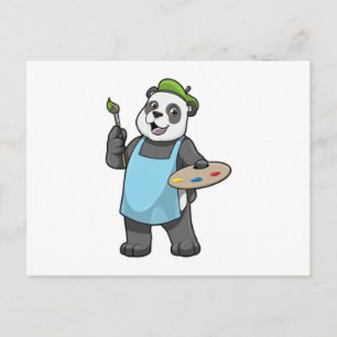 筆と色彩で絵を描くパンダ ポストカード
