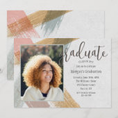 筆のタッチ フォト 卒業招待状 招待状 (正面/裏面)