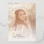 筆の台本の書道モダン写真卒業 箔招待状 (正面)