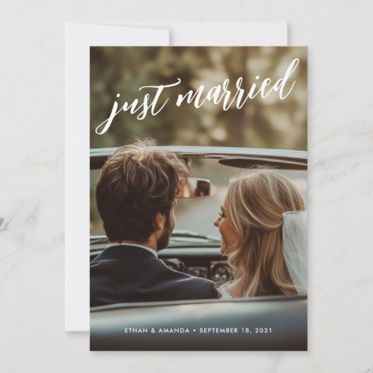 筆の書道たった今結婚しました写真の取り出し 案内状 (正面)