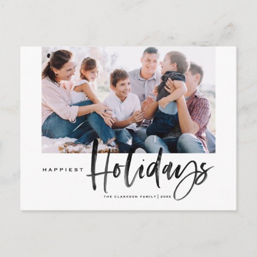 筆の書道黒幸せな休日の写真 シーズンポストカード (正面)