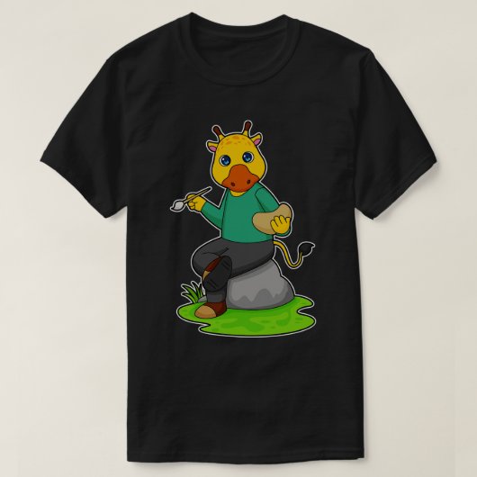 筆を使った画家としてのキリン絵を描グ Tシャツ (デザイン正面)