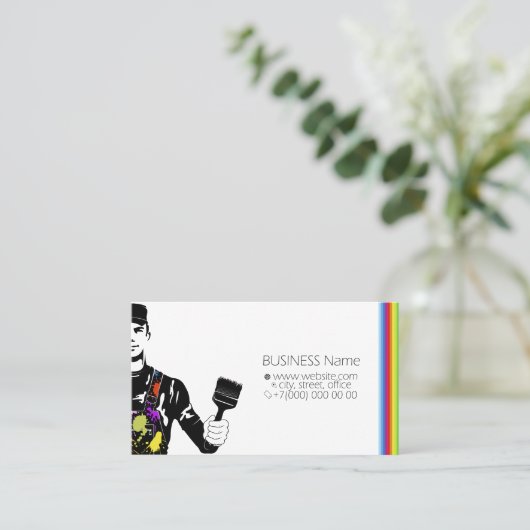 筆を手に制服を着た画家 名刺 (スタンド正面)