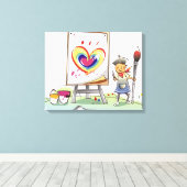 筆を持ちイーゼルのそばに立つ人 キャンバスプリント (インサイチュ (ウッドフロア))