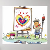 筆を持ちイーゼルのそばに立つ人 ポスター (正面)