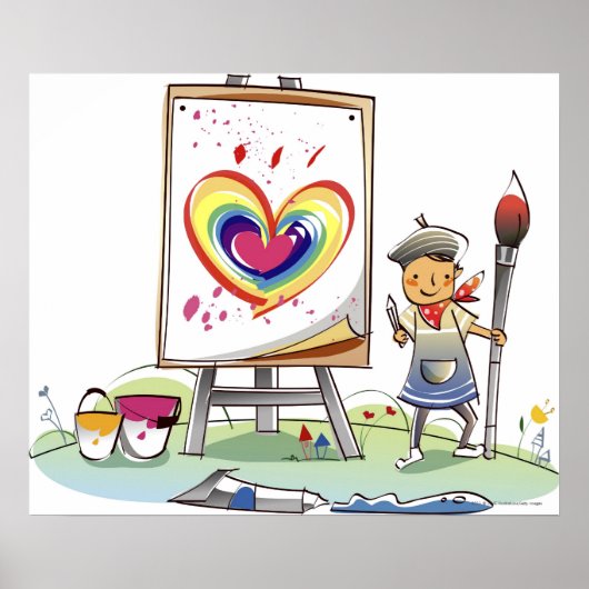 筆を持ちイーゼルのそばに立つ人 ポスター (正面)