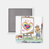 筆を持ちイーゼルのそばに立つ人 マグネット (正面/裏面)