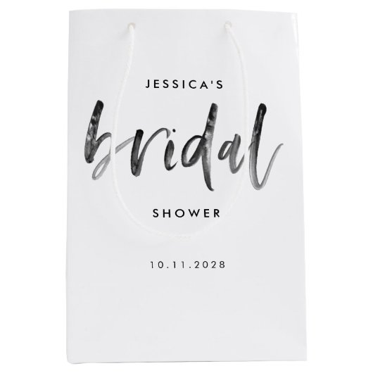 筆モダン筆書道ブライダルシャワー ミディアムペーパーバッグ (正面)