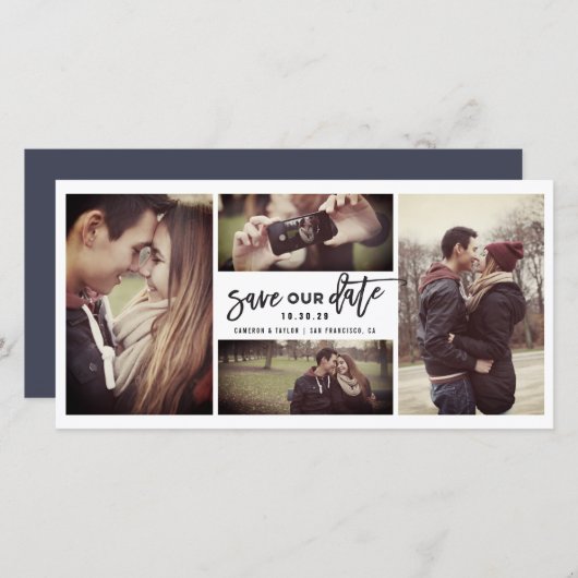 筆モダン筆書道4枚数々の写真 セーブザデート (正面/裏面)