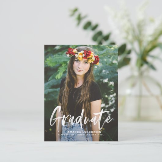 筆素朴書写真卒業 案内ポストカード (スタンド正面)