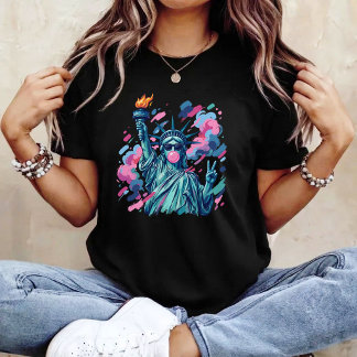 筆致の自由の女神の風船ガム Tシャツ