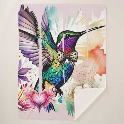 筆致の鳥アート シェルパブランケット (正面)