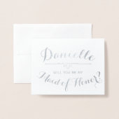 筆記体のパーソナライズな意志私のメイド・オブ・オーナー(花嫁付き添い人)です 箔カード (封筒付き正面)