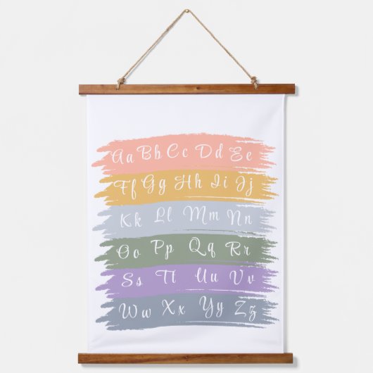 筆記体アルファベットの美的色ブラシストローク 吊り下げ型タペストリー (正面)