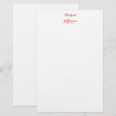 筆記体スクリプト エレガント シンプル レッド ホワイト 便箋 (正面/裏面)