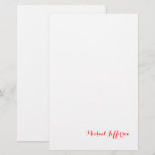 筆記体スクリプト エレガント シンプル 赤 白 便箋 (正面/裏面)