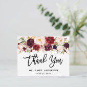筆記体バーボンレッドフラワー結婚式御礼 ポストカード (スタンド正面)
