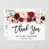 筆記体バーボンレッドフラワー結婚式御礼 ポストカード (正面/裏面)