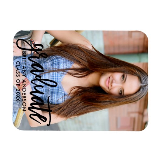 筆記体モダン写真卒業おめでとうご挨拶 マグネット (横)