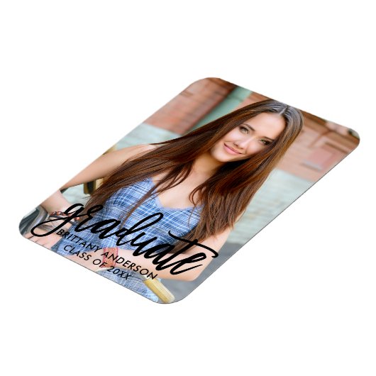 筆記体モダン写真卒業おめでとうご挨拶 マグネット (左側)