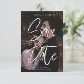 筆記体写真 Save The Date カード (スタンド正面)