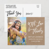 筆記体卒業式愛感謝クラフト ポストカード (正面/裏面)