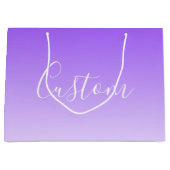 筆記体名前 & 編集可能なライトパープルオンブレ ラージペーパーバッグ (正面)