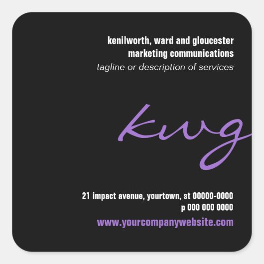 筆記体薄紫モノグラム促進ステッカー スクエアシール (正面)