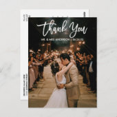 筆記体 ウェディング フォト サンクス モダン ポストカード (正面/裏面)