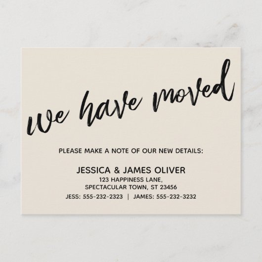 筆記体 シンプル お引越ししました タイポグラフィー クリーム ポストカード (正面)