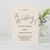 筆記体 タイポグラフィ シンプル クリームのウェディング 招待状 (スタンド正面)