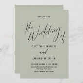 筆記体 タイポグラフィ シンプル セージの結婚式 招待状 (正面/裏面)