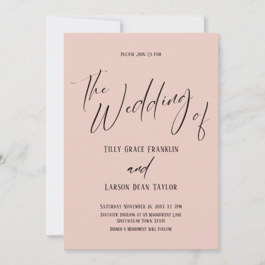 筆記体 タイポグラフィ シンプル ブラッシュのウェディング 招待状 (正面)