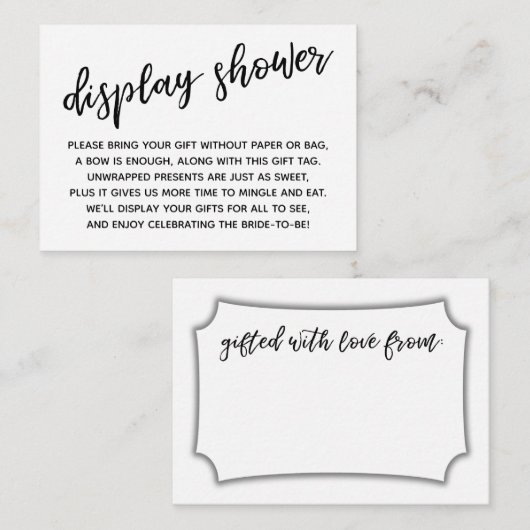 筆記体 ディスプレイ シャワーのギフト エンクロージャーカード (正面/裏面)