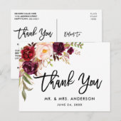 筆記体 フローラル バーガンディー 結婚式 お礼 ポストカード (正面/裏面)