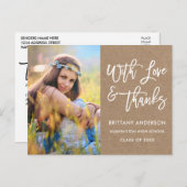 筆記体 卒業 ありがとう クラフト ポストカード (正面/裏面)