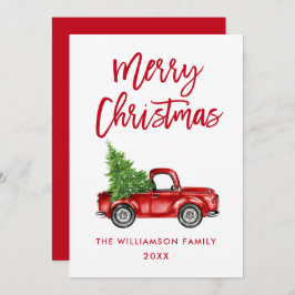 筆記体 赤 ヴィンテージ トラック クリスマス カード