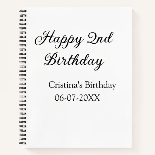筆記 シンプル ミニマル ハッピー2歳の誕生日 ノートブック (正面)
