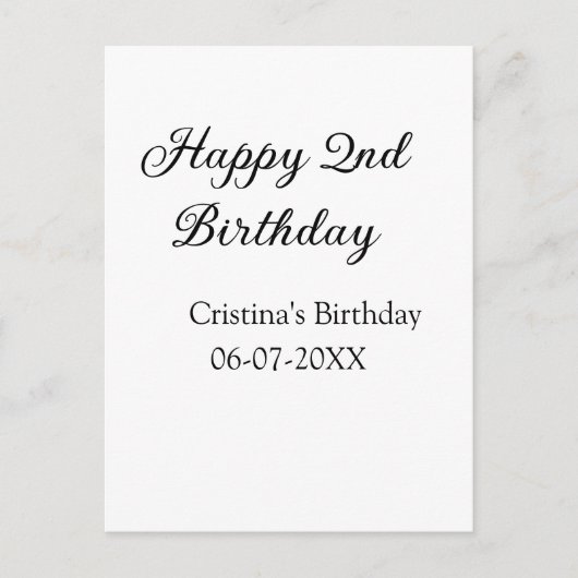 筆記 シンプル ミニマル ハッピー2歳誕生日 ポストカード (正面)