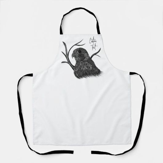 筆跡のある木の枝のペレグリン《鳥》ハヤブサ エプロン (正面)